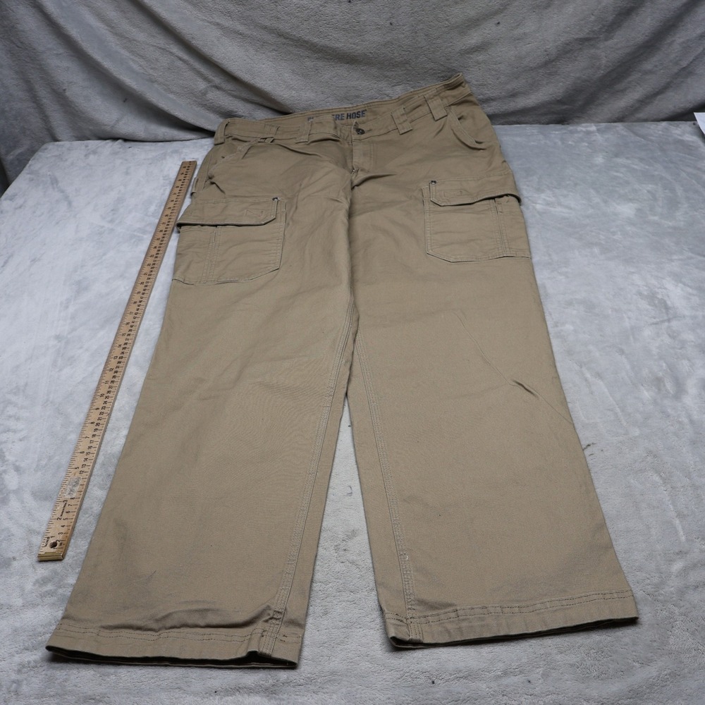 Duluth Pants Mens 40x36 Beige Cargo Flex Fire Hose Relaxed Fit Stretch Rugged